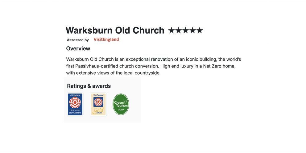 5 Star & Gold Award – VisitEngland listing goes live