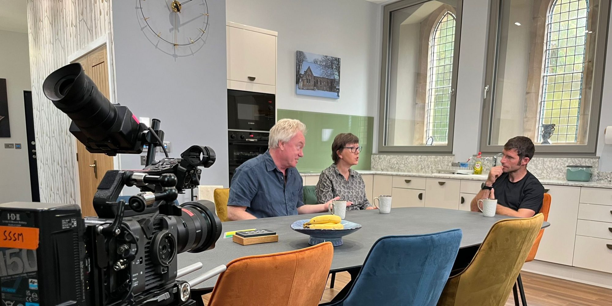 Guy Martin with Anne and Alan James at Warksburn Old Church